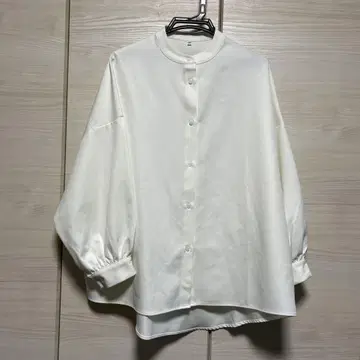 밴드 카라 퍼프 소매 심플 블라우스 셔츠 화이트 M 프리 포멀