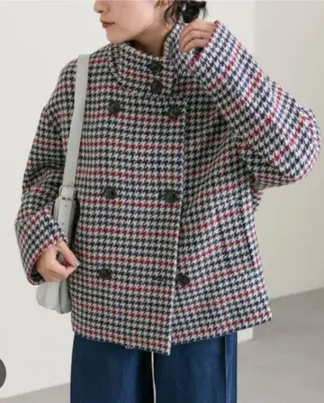 maison lener 하운드투스 체크 패턴 숏코트
