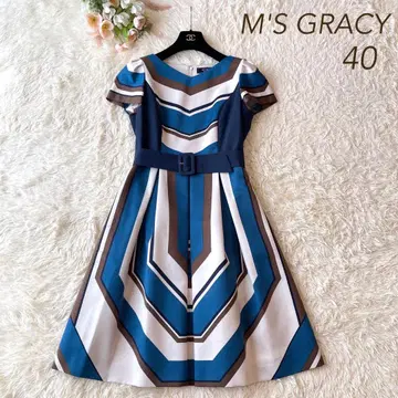 컨디션 최상 M'S GRACY 2020년 보더 원피스 블루 40