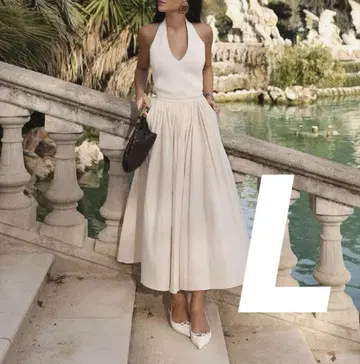 미사용 새상품 자라 ZARA 스캘럽 허리 밴딩 스커트 L 에크루