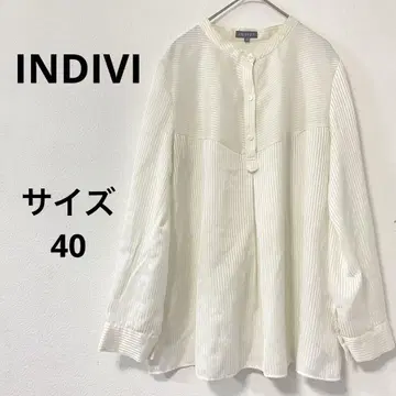 INDIVI 인디비 샴브레이 스트라이프 블라우스 상의