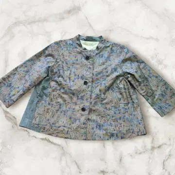 오시마 명주 리메이크 스탠드 카라 패치워크 자켓 A라인