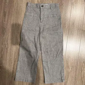린넨 혼방 그레이 체크 와이드 레그 팬츠 36