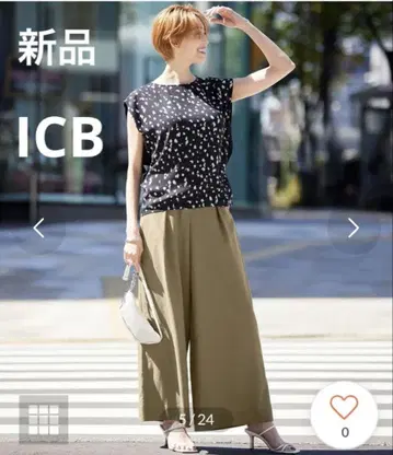 새상품 ICB 상의 프린트 콤비 블라우스 슬리브리스 세탁 가능