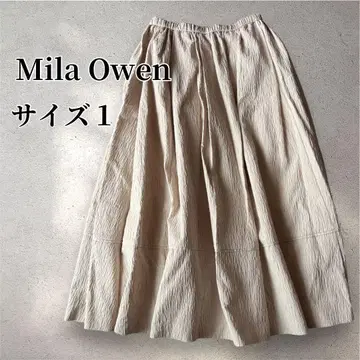 새상품급 미라 오웬 플레어 스커트 자카드 베이지 허리밴딩