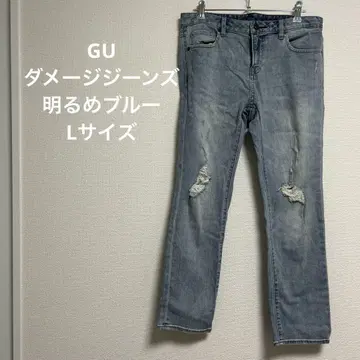 [새상품급] GU 데미지 진 L 사이즈 밝은 블루 캐주얼