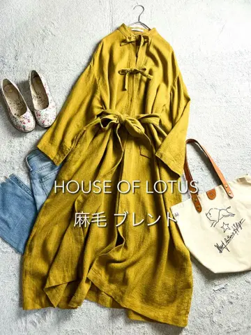 [ HOUSE OF LOTUS ] 린넨 울 혼방 넥 리본 키넥 원피스 M