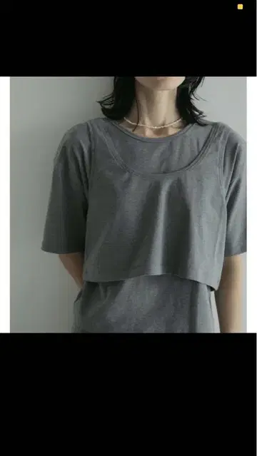 anuke 그레이 레이어드 반팔T셔츠