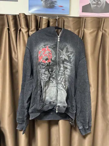 익일 배송 Supermade 크롭 그래픽 프린트 풀 집업 후드티