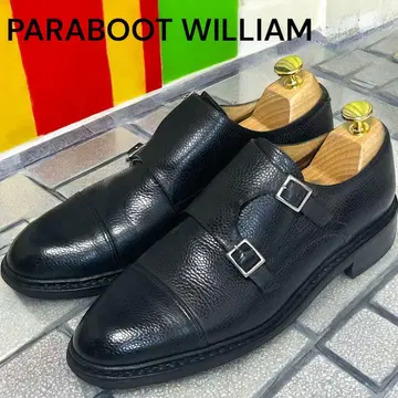 파라부트 WILLIAM 주름 가죽 더블 몽크 신발 블랙 6 1/2
