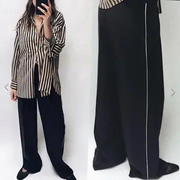 ZARA 자라 M 와이드 팬츠 대비 파이핑 팬츠 슬랙스