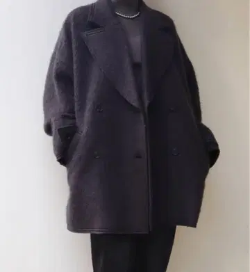 louren 샤기 더블 코트 차콜 그레이