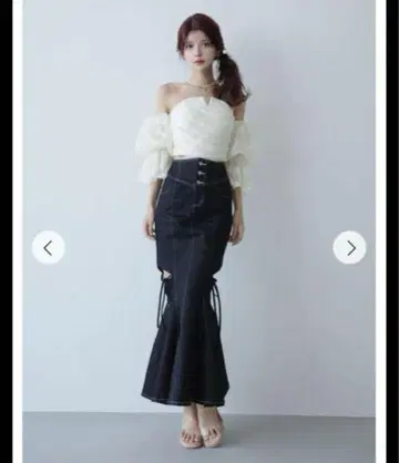 랜디 컷 아웃 머메이드 데님 스커트