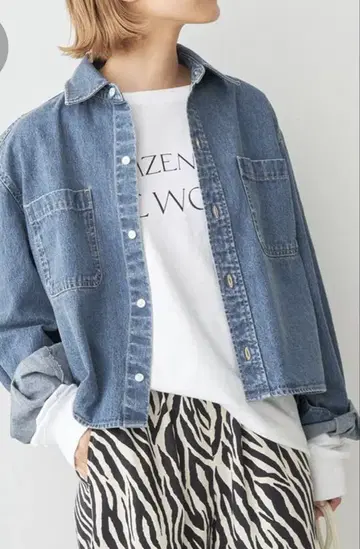 숏 데님 셔츠