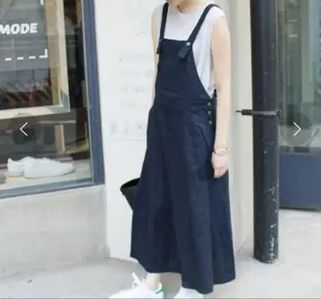 SLOBE IENA 린넨 칼라 오버롤 스커트 네이비 린넨