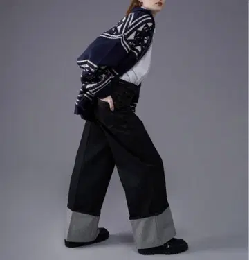 oncily 롤업 데님 와이드 팬츠 블랙