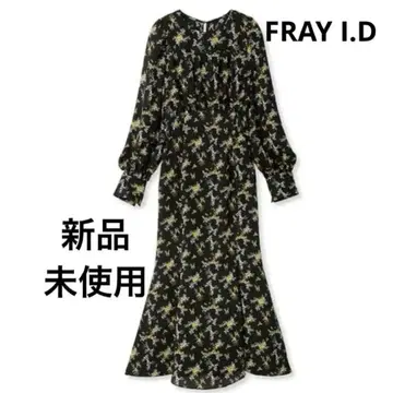 FRAY I.D 머메이드 프린트 원피스 블랙 S 꽃무늬 2023AW