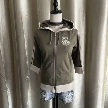 adidas 7부 소매 후드티 풀 집업 3선 라인 로고 자수 y2k