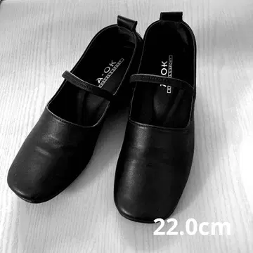 새상품급 갑 스트랩 플랫슈즈 스퀘어토 22.0cm 블랙
