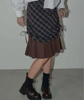 idem drawstring check pleats skirt