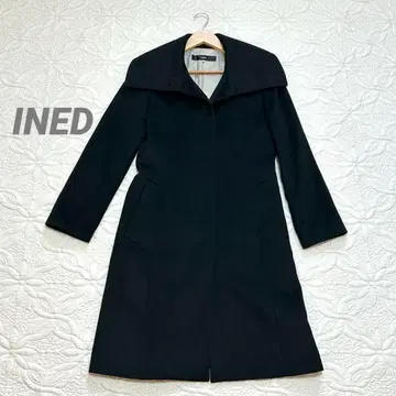 이네드 INED 코트 캐시미어 100% 스탠드 카라 A라인 블랙