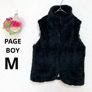 a4723 PAGE BOY 퍼 베스트 풀 지퍼 블랙 구제 의류 M