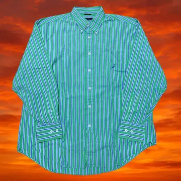E4374 NAUTICA Green Stripe B.D Shirt