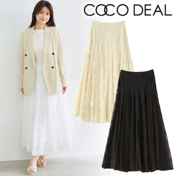 COCO DEAL 체크 레이스 플레어 스커트 블랙