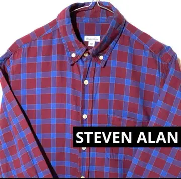 StevenAlan M L 긴팔 보라색 퍼플 팥색 체크 셔츠