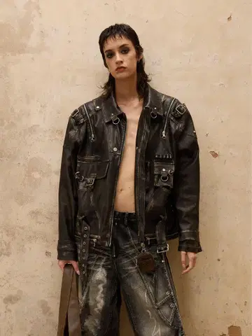 Personsoul Vintage brush leather jacket