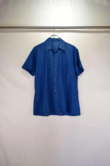 구제 의류 블루 나일론 드레스 셔츠 유럽 구제 빈티지 70s 60s