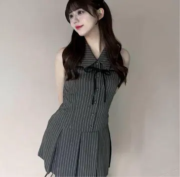 올리브데올리브 슬리브리스 셔츠 미니 원피스 차콜 그레이