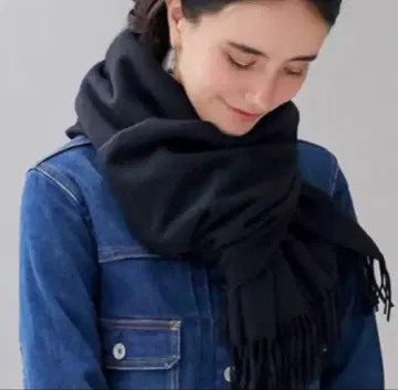 존스톤스 대형 캐시미어 스톨 머플러 네이비