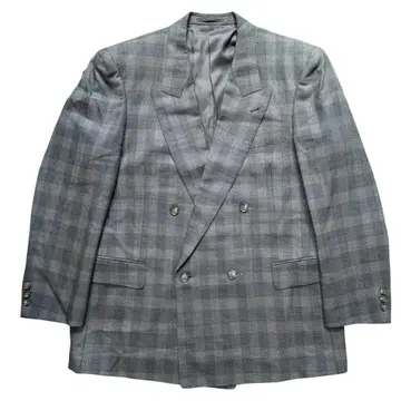 구제 의류 울 체크 더블 테일러드 자켓 그레이
