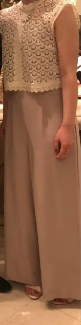 베이지 크롭 탑 와이드 팬츠 셋업 포멀 드레스