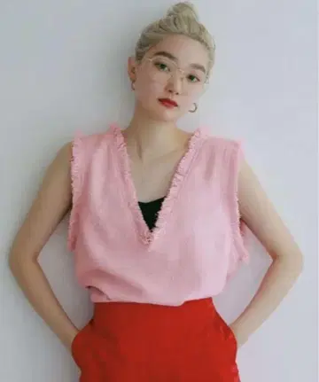 miette 프린지 V넥 베스트 핑크