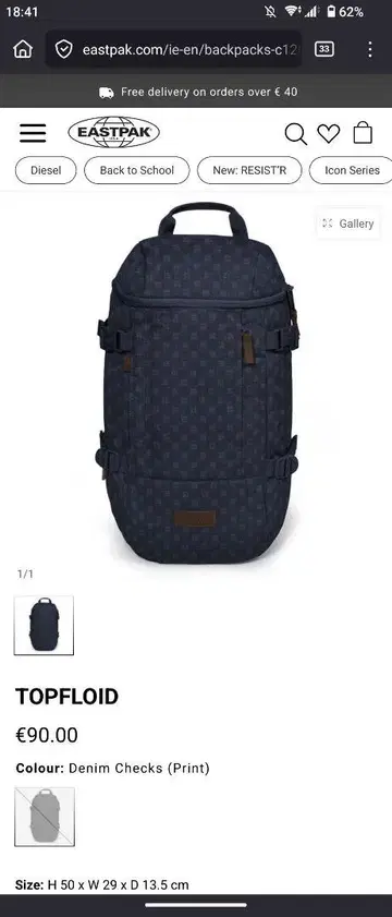 Eastpak TOPFLOID 데님 체크 무늬 백팩