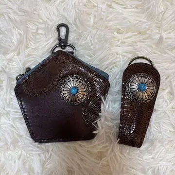 가죽 육각형 키케이스 브라운