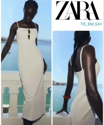 ZARA 컷 아웃 리본 디테일 미디 기장 원피스 XS