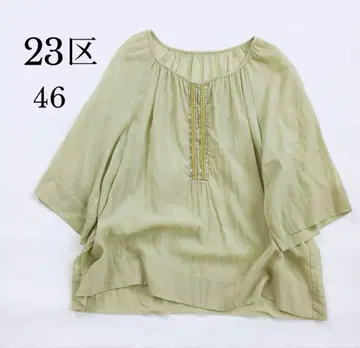23구 빅 사이즈 46 시어 블라우스 스팽글 올리브 그린