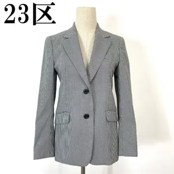 23구 하운드투스 체크 패턴 테일러드 자켓 블랙 계열 울 32 B159