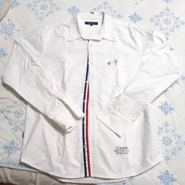 타미힐피거 TOMMY 긴팔 셔츠 L 화이트 구제 의류 버튼 다운 화이트