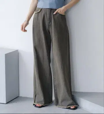 Kastane 데님 슬릿 와이드 팬츠 그레이
