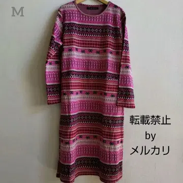 마타노 아츠코 룸웨어 원피스 M 사라사 고양이 핑크 미사용