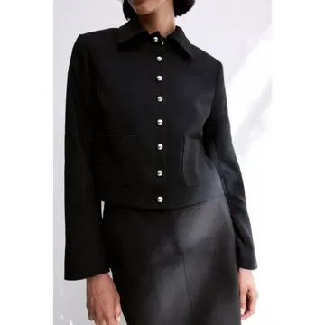 택 포함 미사용 H&M 트윌 자켓 블랙