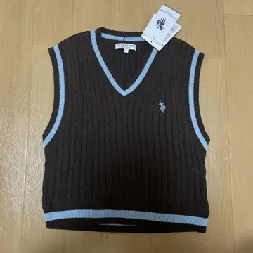 U.S. POLO ASSN. 브라운 V넥 니트 베스트 칠드런
