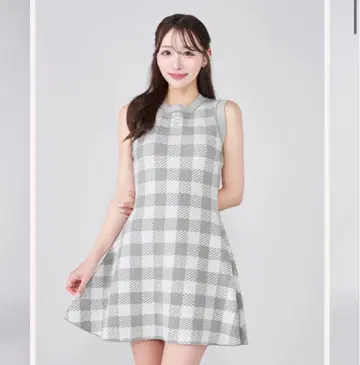 다리치 DR 로고 깅엄 니트 미니 원피스 프리 GRY 그레이