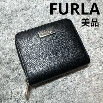 [ 새상품급 ] FURLA 훌라 접이식 지갑 라운드 지퍼 가죽 블랙