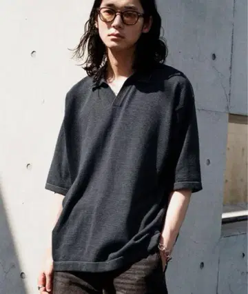 WYM LIDNM PIN BORDER KNIT POLO 차콜
