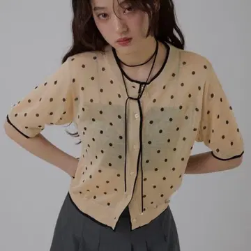 MUHET 투톤 시어 크루넥 가디건